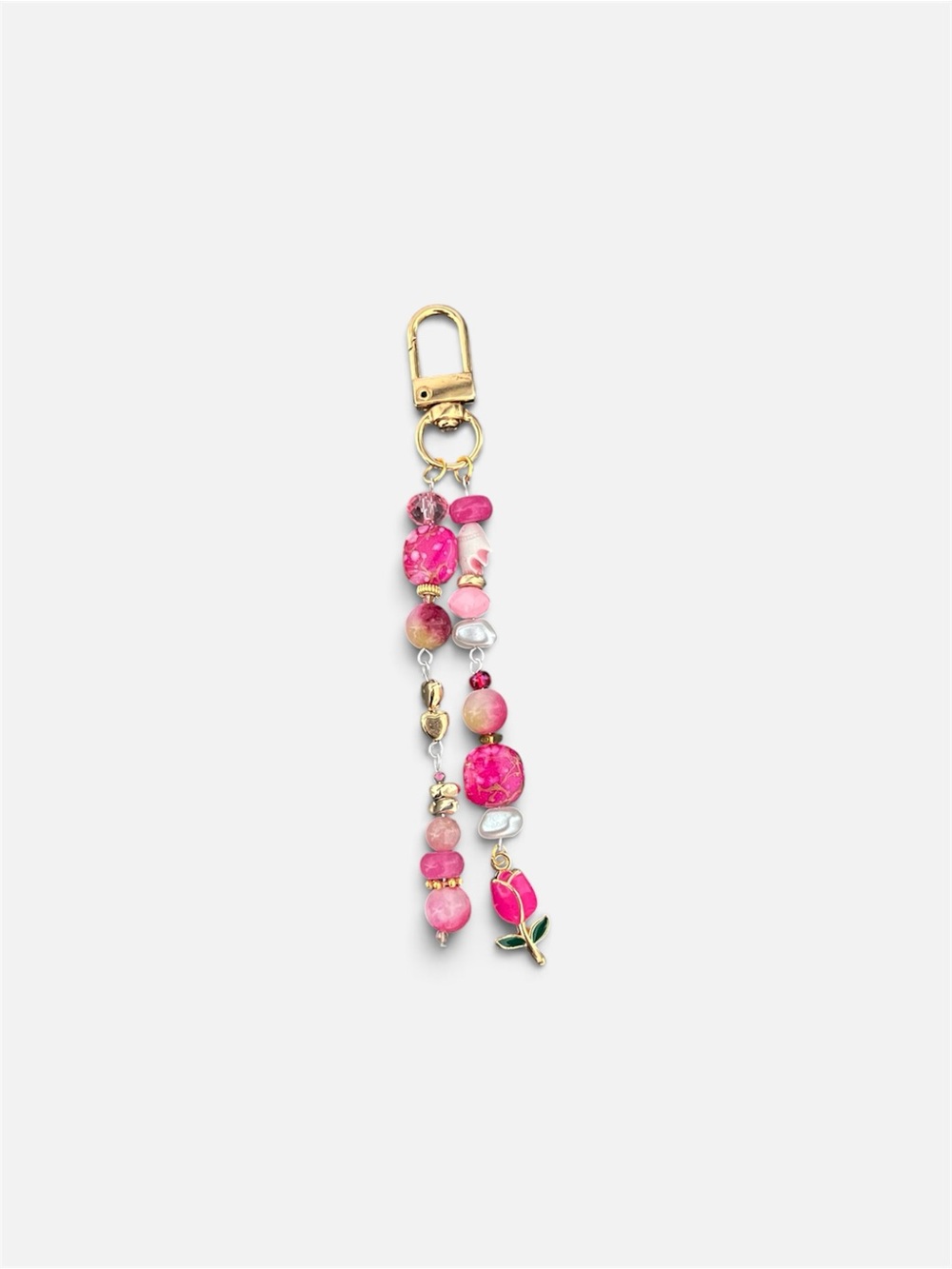 Pink Beaded Rose Bag Charm Keychain